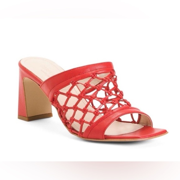 Napoleoni Leather Woven Net Heel Sandals, Mules | Red ❤️ | Women’s Size: 40, EU - Picture 9 of 10